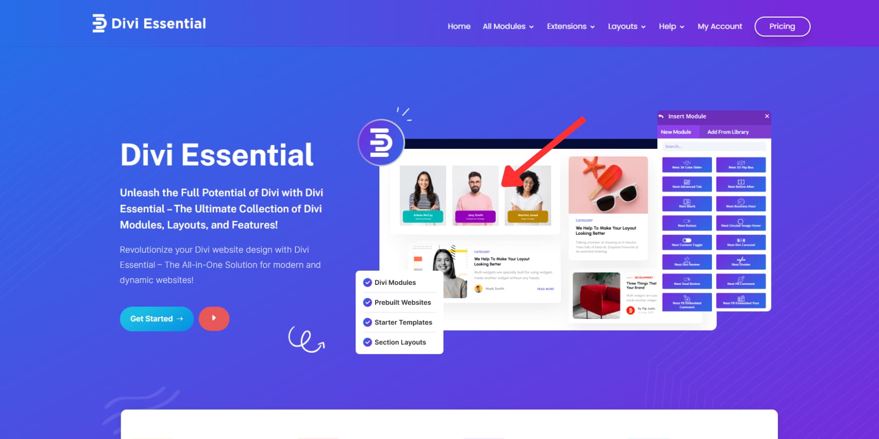 Divi Essential 主页的屏幕截图