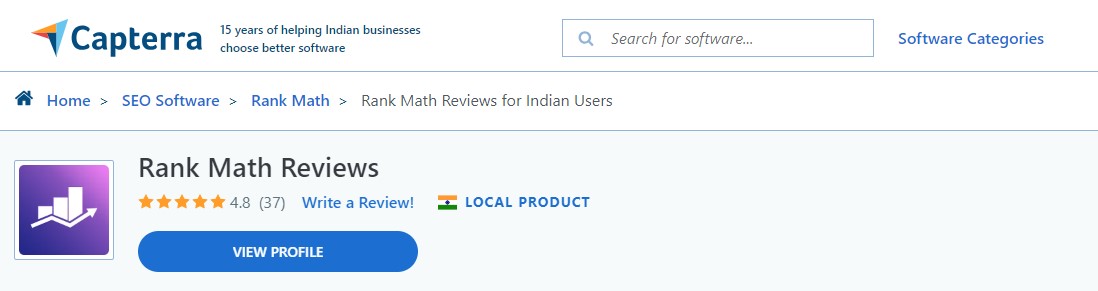 Capterra Web サイトでの Rank Math ユーザー評価