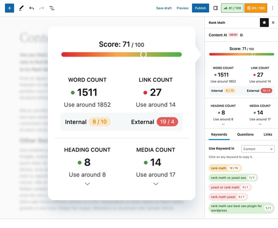 WordPress 편집기의 콘텐츠 AI 제안