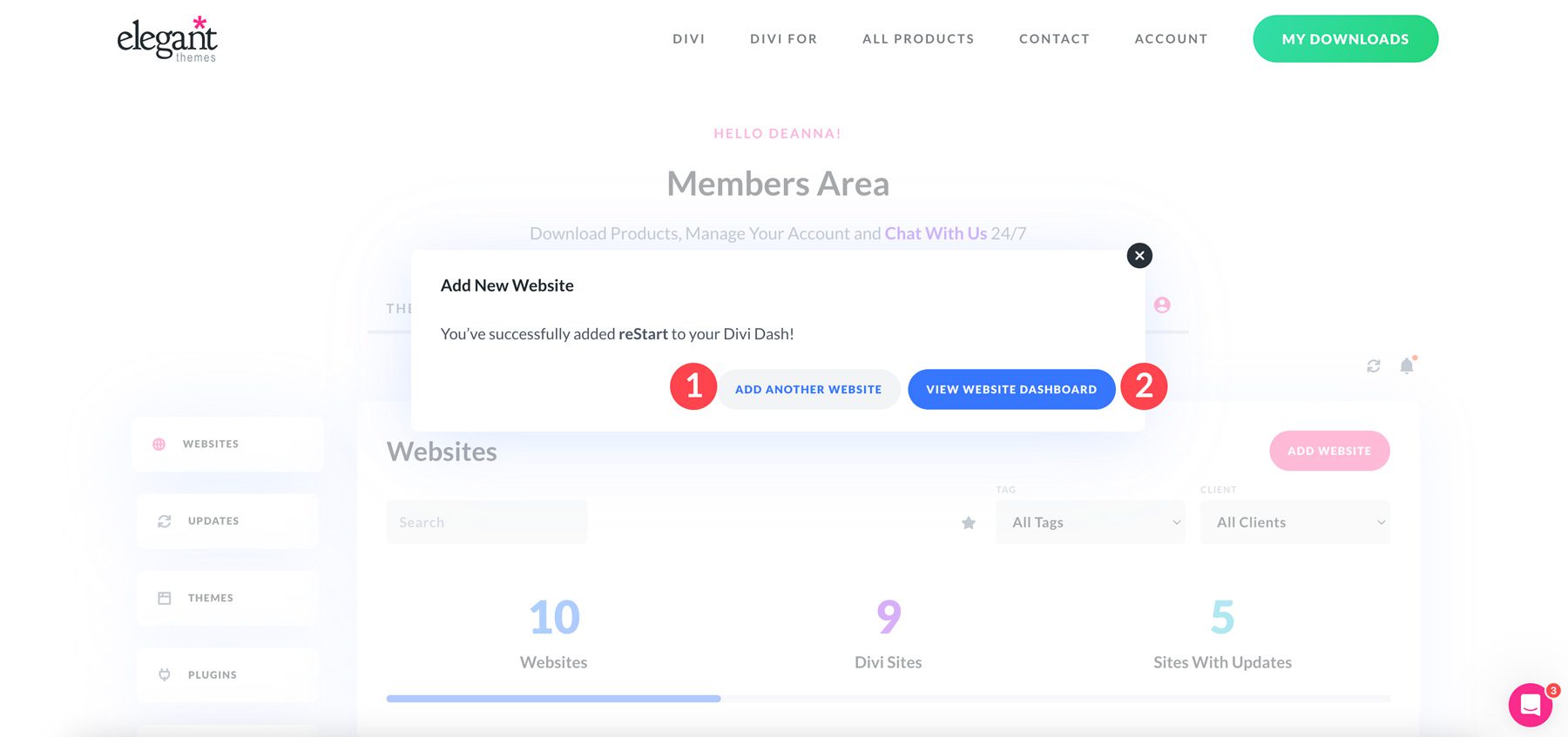 Divi Dash に Web サイトを追加する