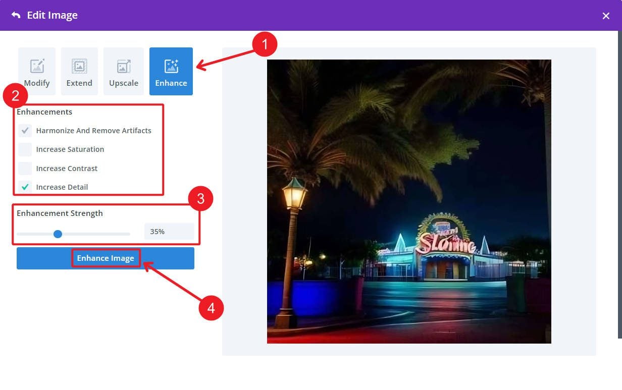 Configurações de imagem aprimoradas com Divi AI