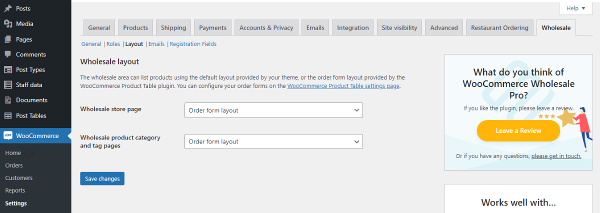 Der Großhandels-Layout-Bildschirm in den WooCommerce-Einstellungen.