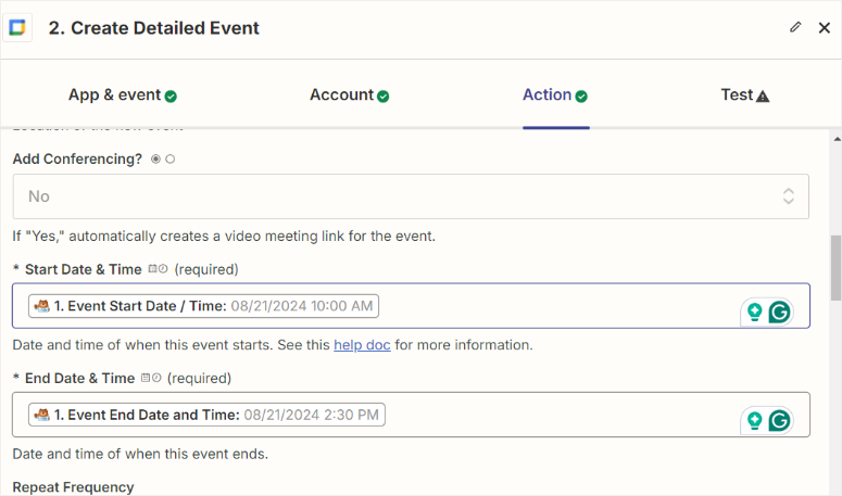 zapier wpforms google calendar mapping