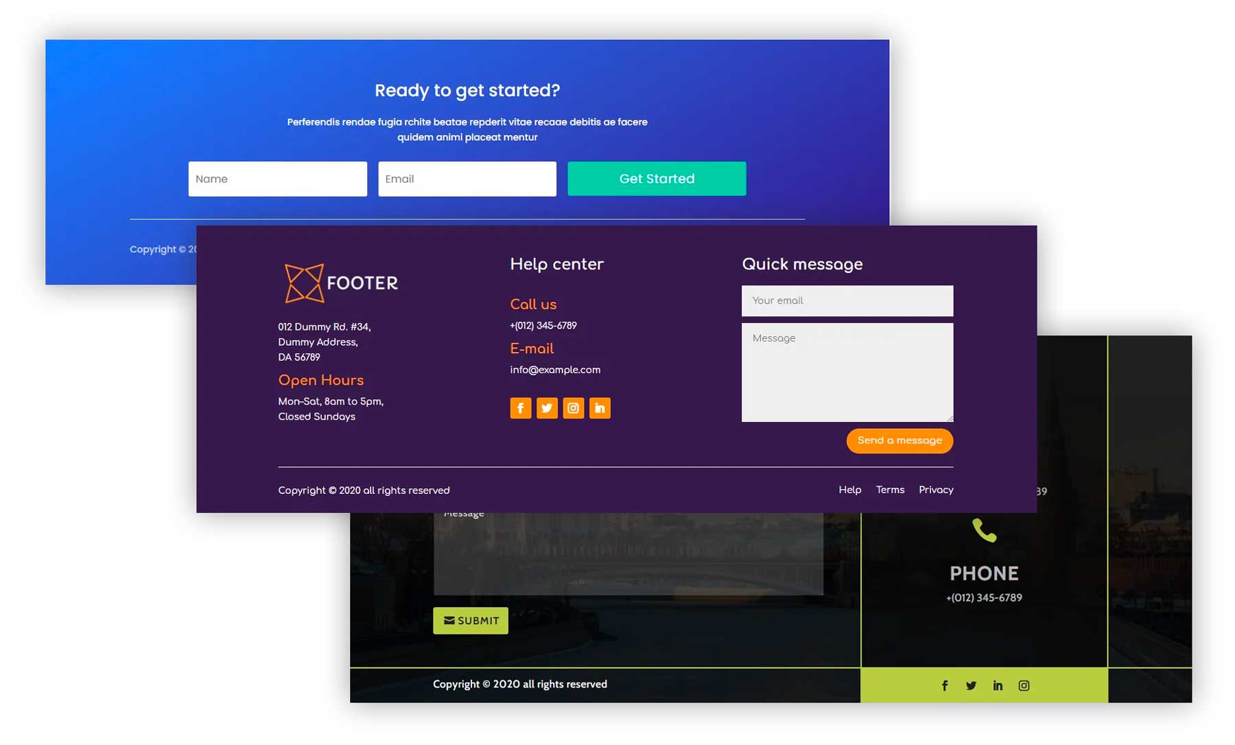 ตัวอย่าง Divi Footers Pack