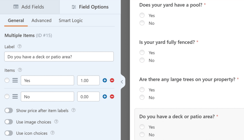 All fields with scored choices added