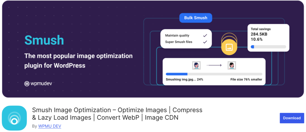 Ceci est une capture d'écran du plugin Smush