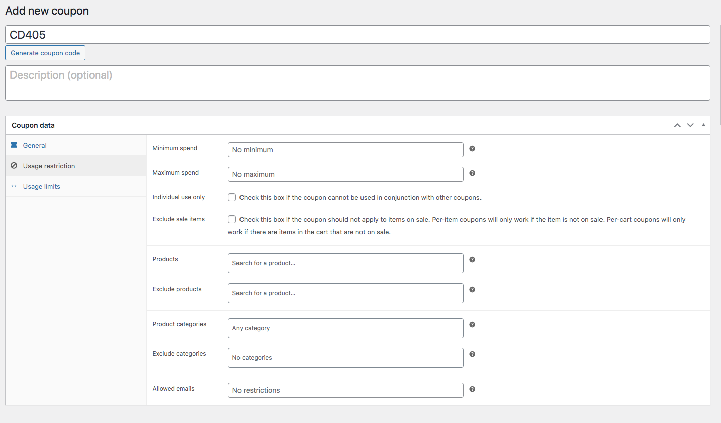 Configuración de restricción de uso en el cupón