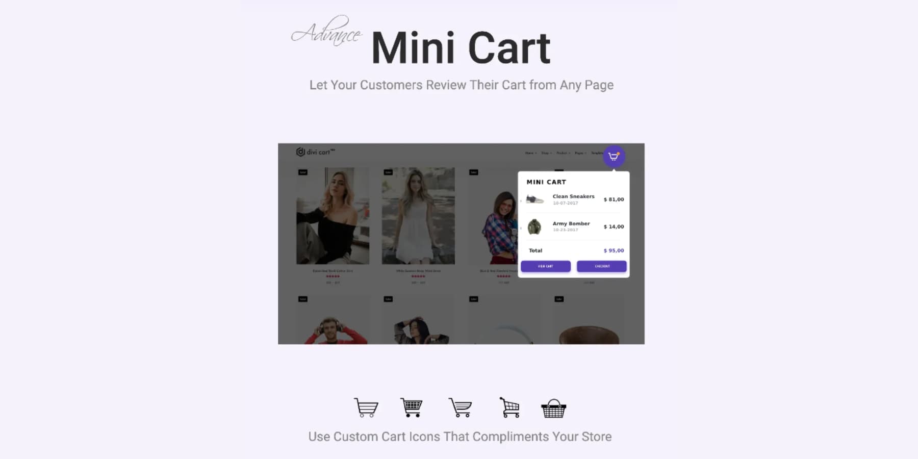 ภาพหน้าจอของฟีเจอร์รถเข็นขนาดเล็กของ Divi WooCommerce Extended