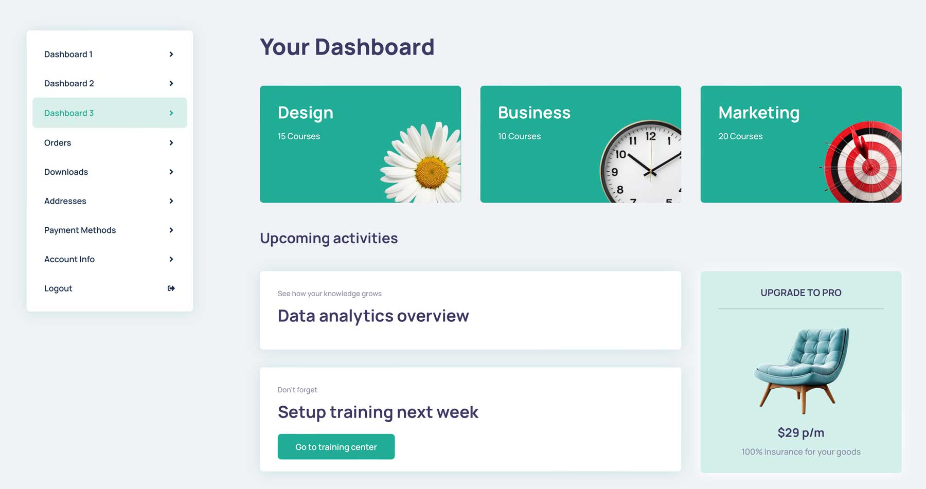 Divi 我的帳戶頁面樣式範例