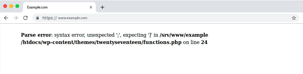 นี่คือตัวอย่างของ syntex_error ใน WordPress