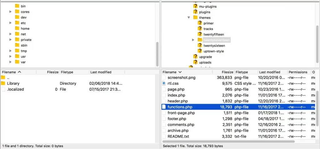 Ceci est une capture d'écran du fichier de fonctions de FTP 