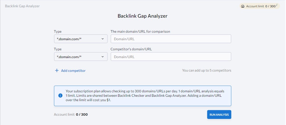 Analizzatore di gap backlink SE Ranking