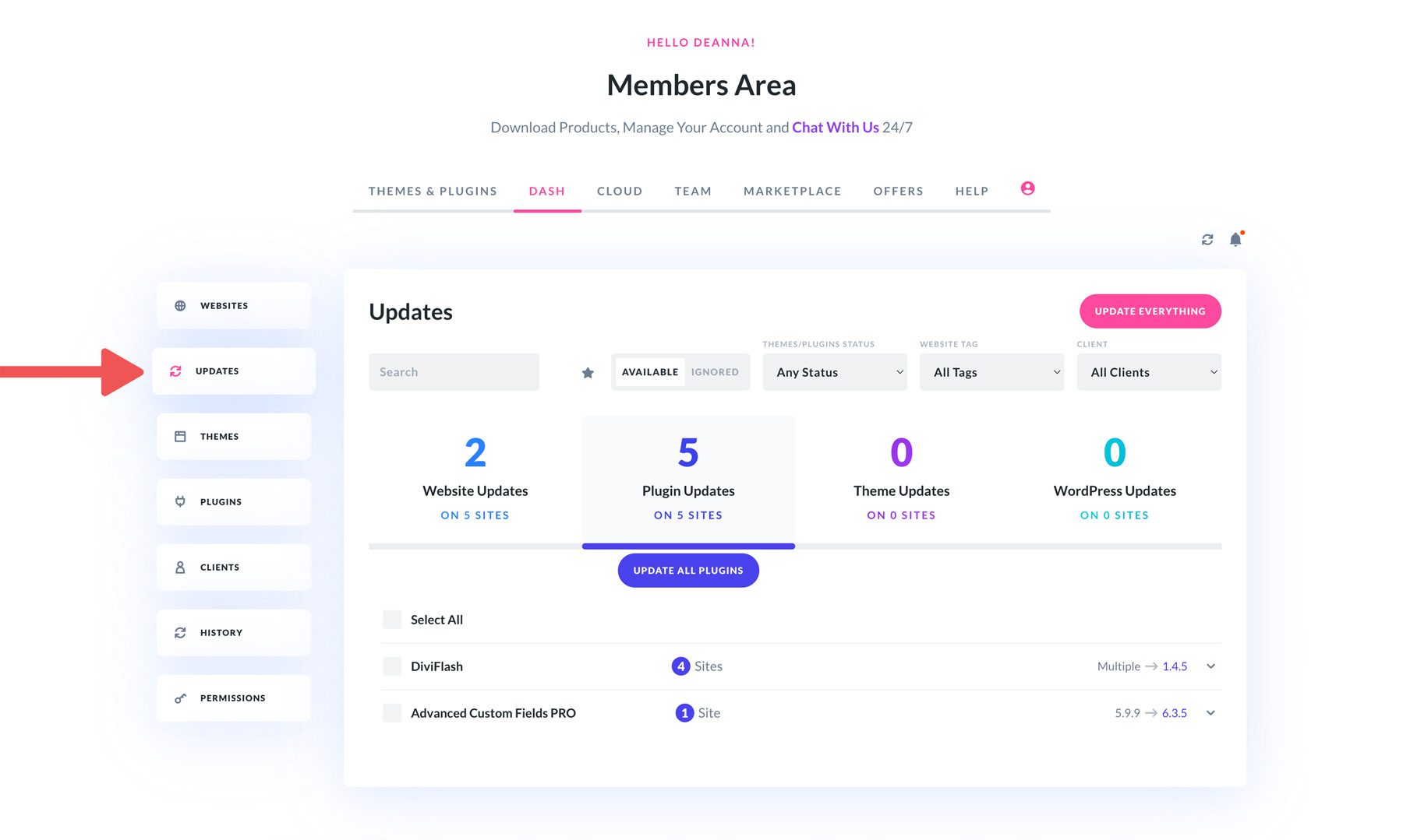 Actualizaciones de Divi Dash