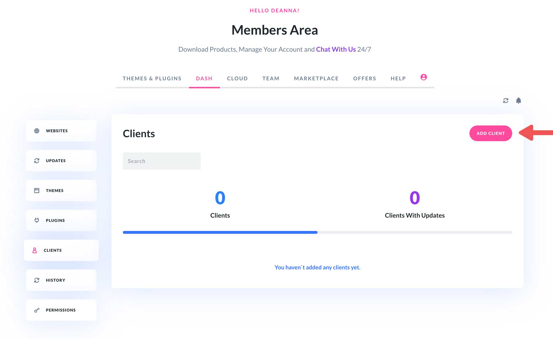 agregar un nuevo cliente a Divi Dash