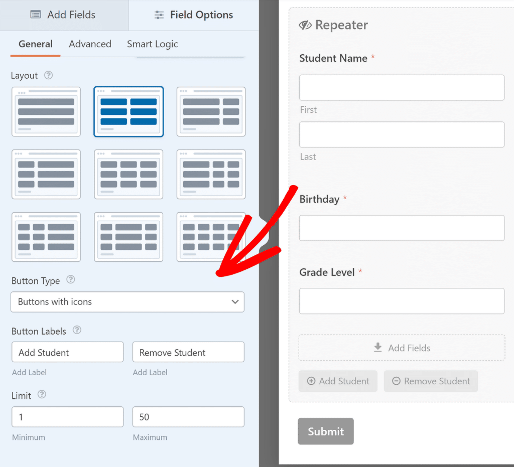 Customizations Repeater Field