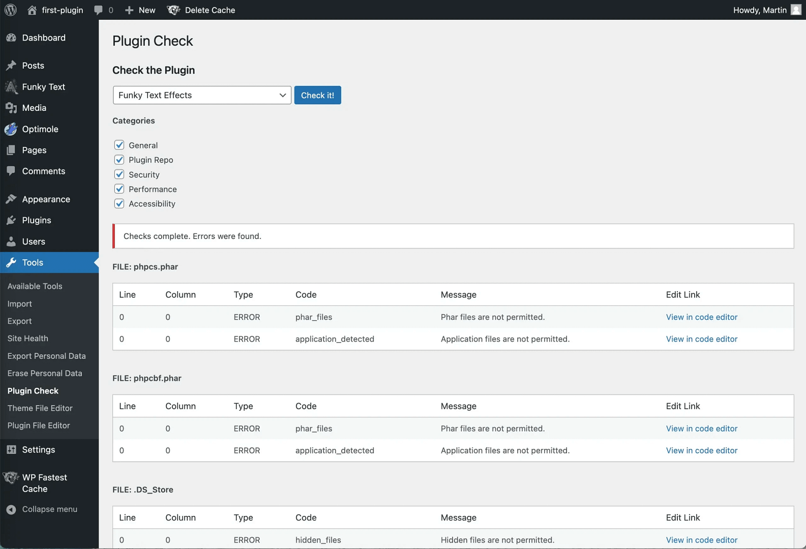 Hasil Pemeriksaan Plugin.