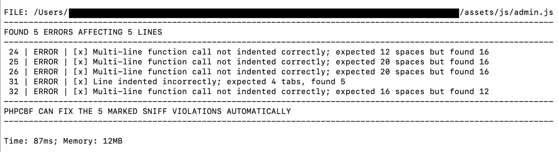 Contoh saya linting salah satu file JavaScript saya.