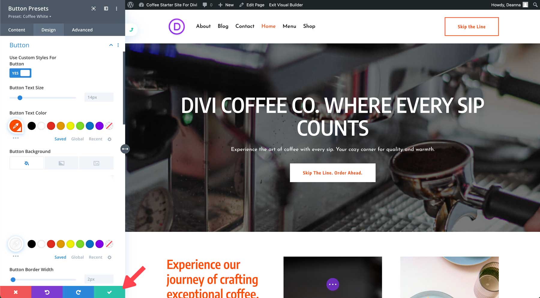 site inicial de café para divi