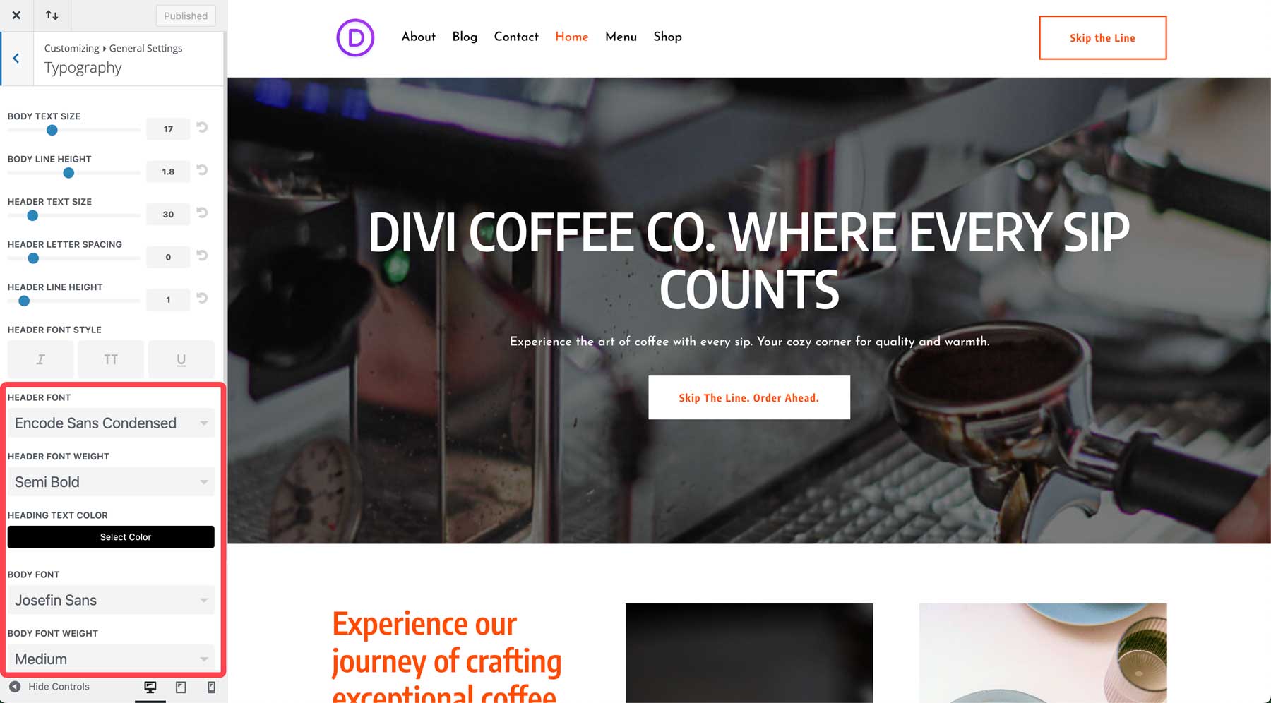 site inicial de café para divi