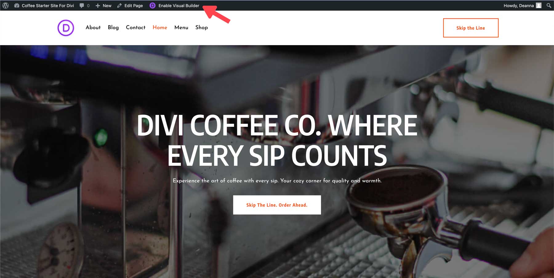 site de starter de cafea pentru divi