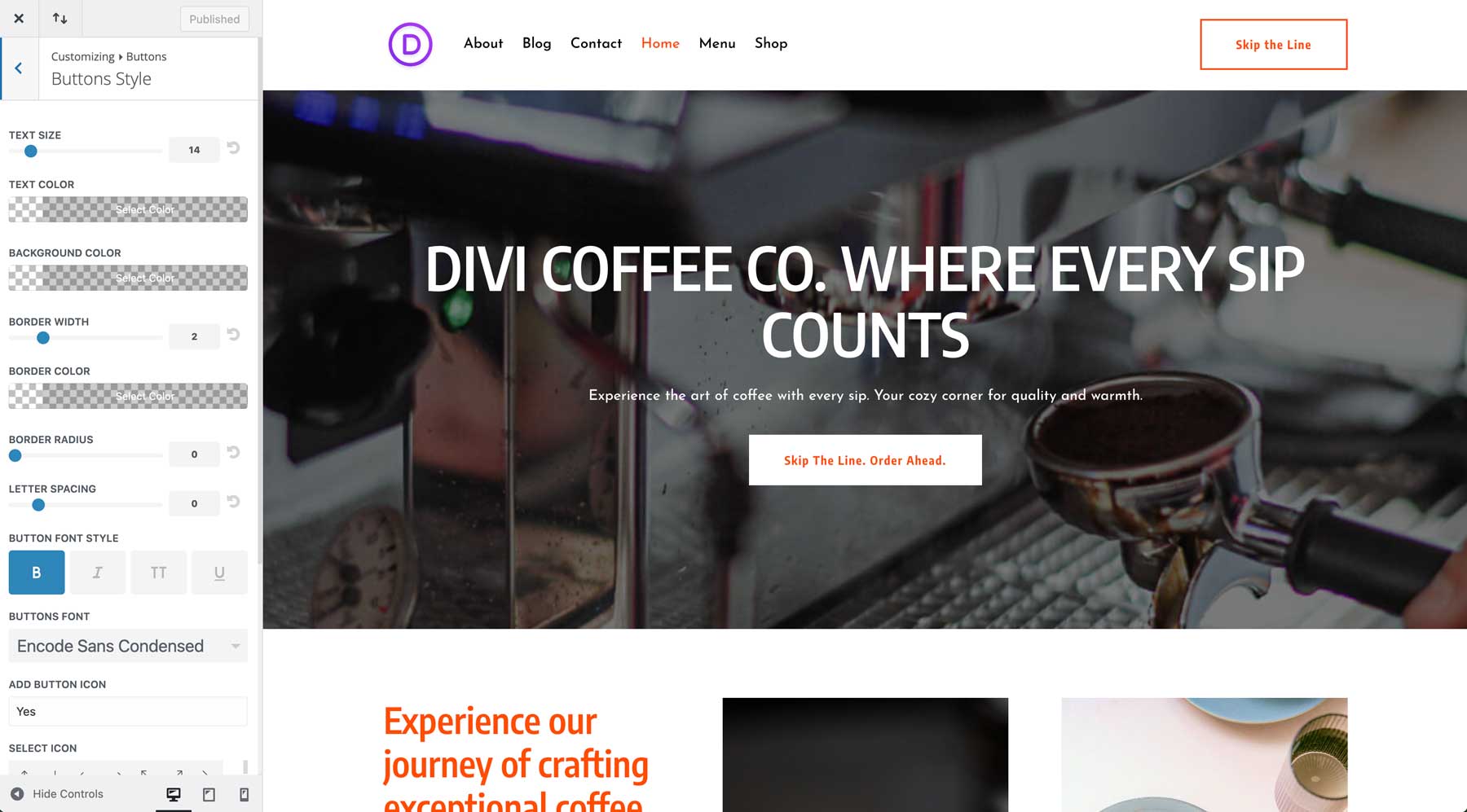 site inicial de café para divi