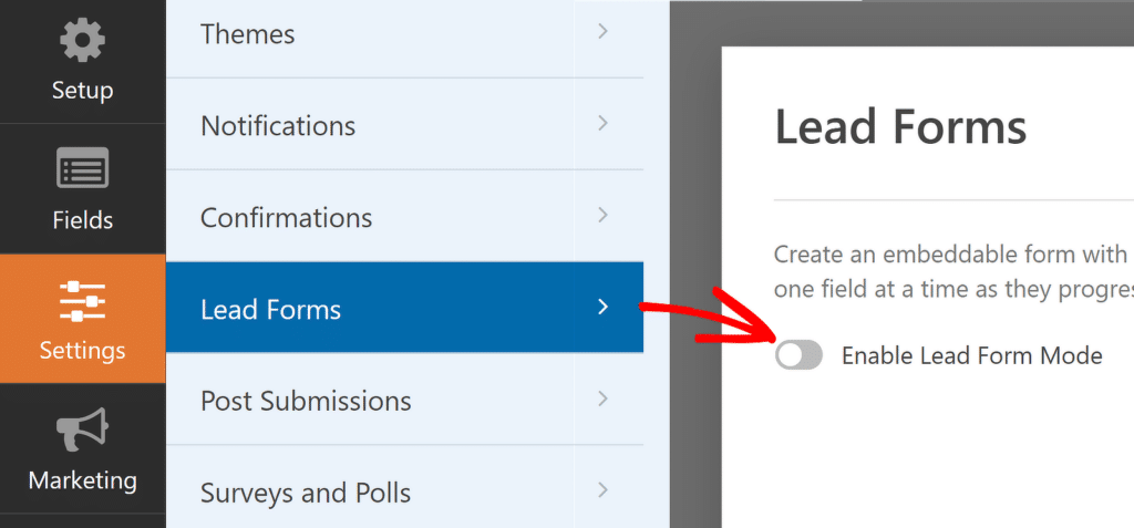 Lead form mode settings