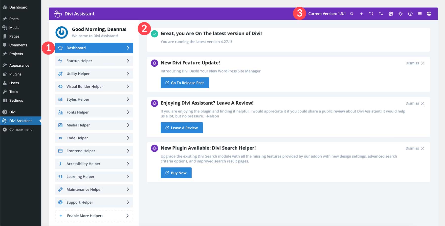 Divi Assistant-Dashboard