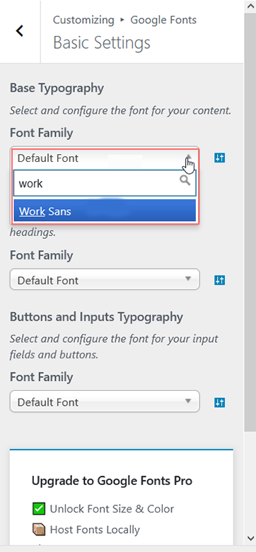 Fonts Family in Basic Settings