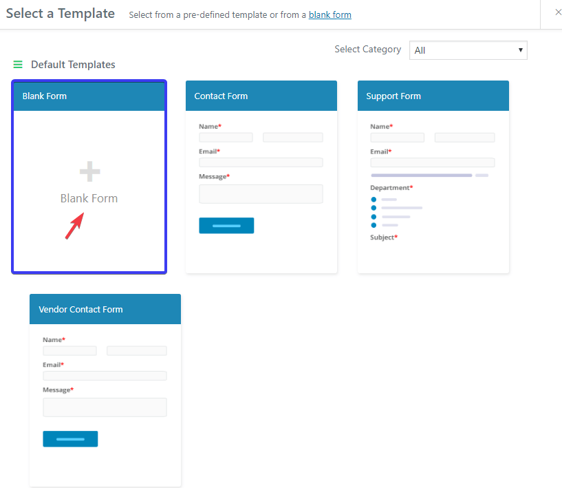 Ini adalah tangkapan layar formulir kosong weForms