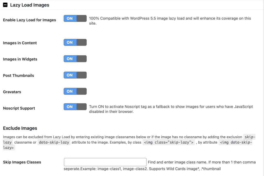 Dieses Bild zeigt die Bildeinstellungen des a3 Image Lazy Load-Plugins