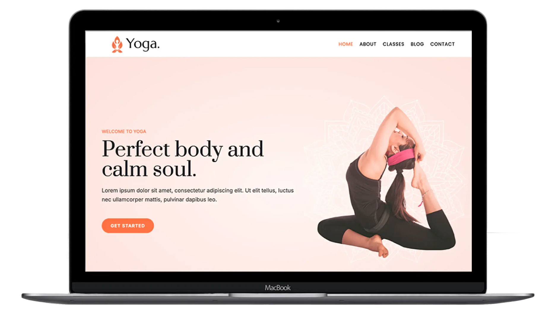 Kortez Yoga テーマのラップトップ デモ。