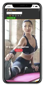 Fitness Hub 테마 모바일 모형.