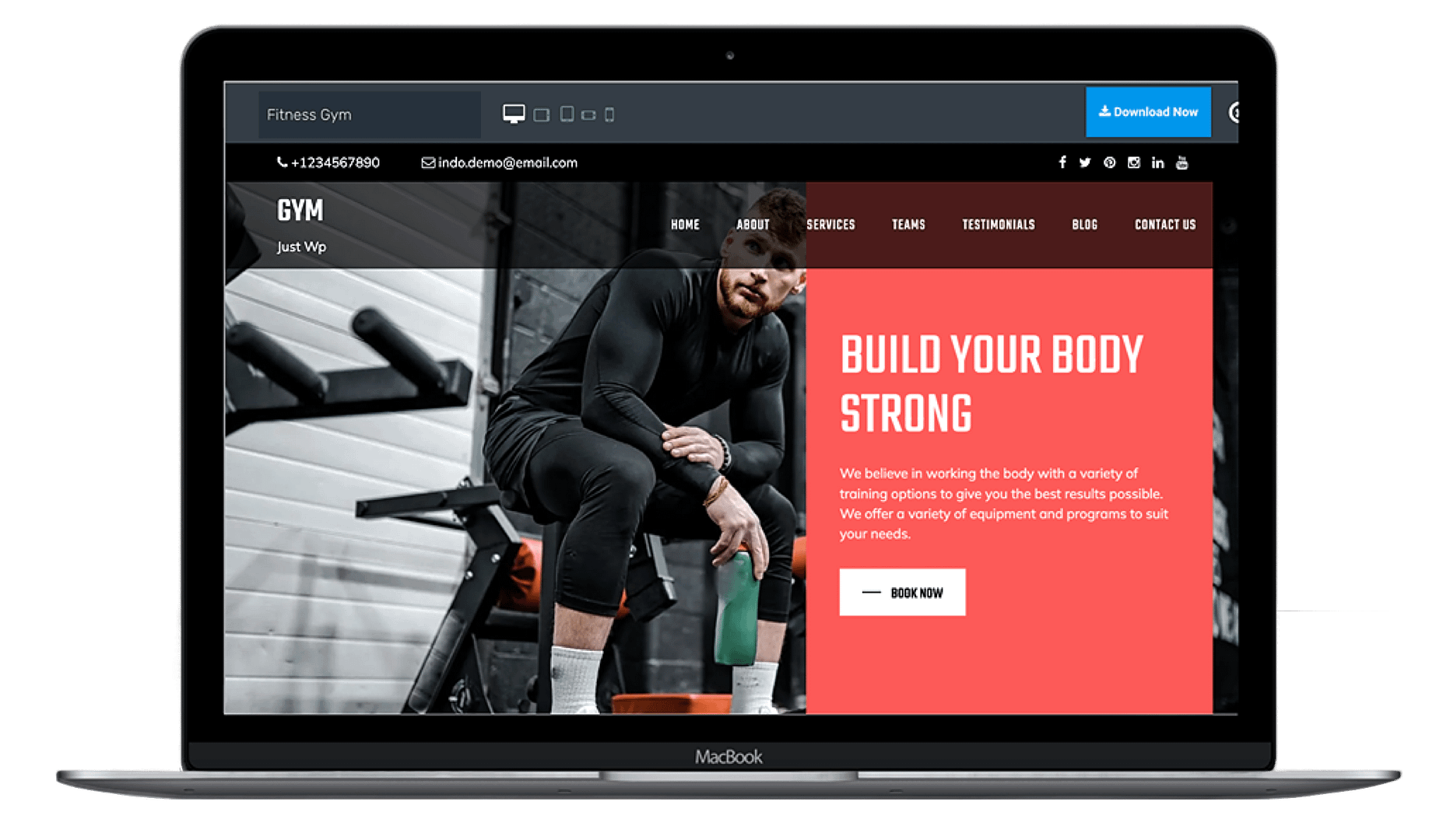 Maquete de laptop com tema Bootstrap Fitness.