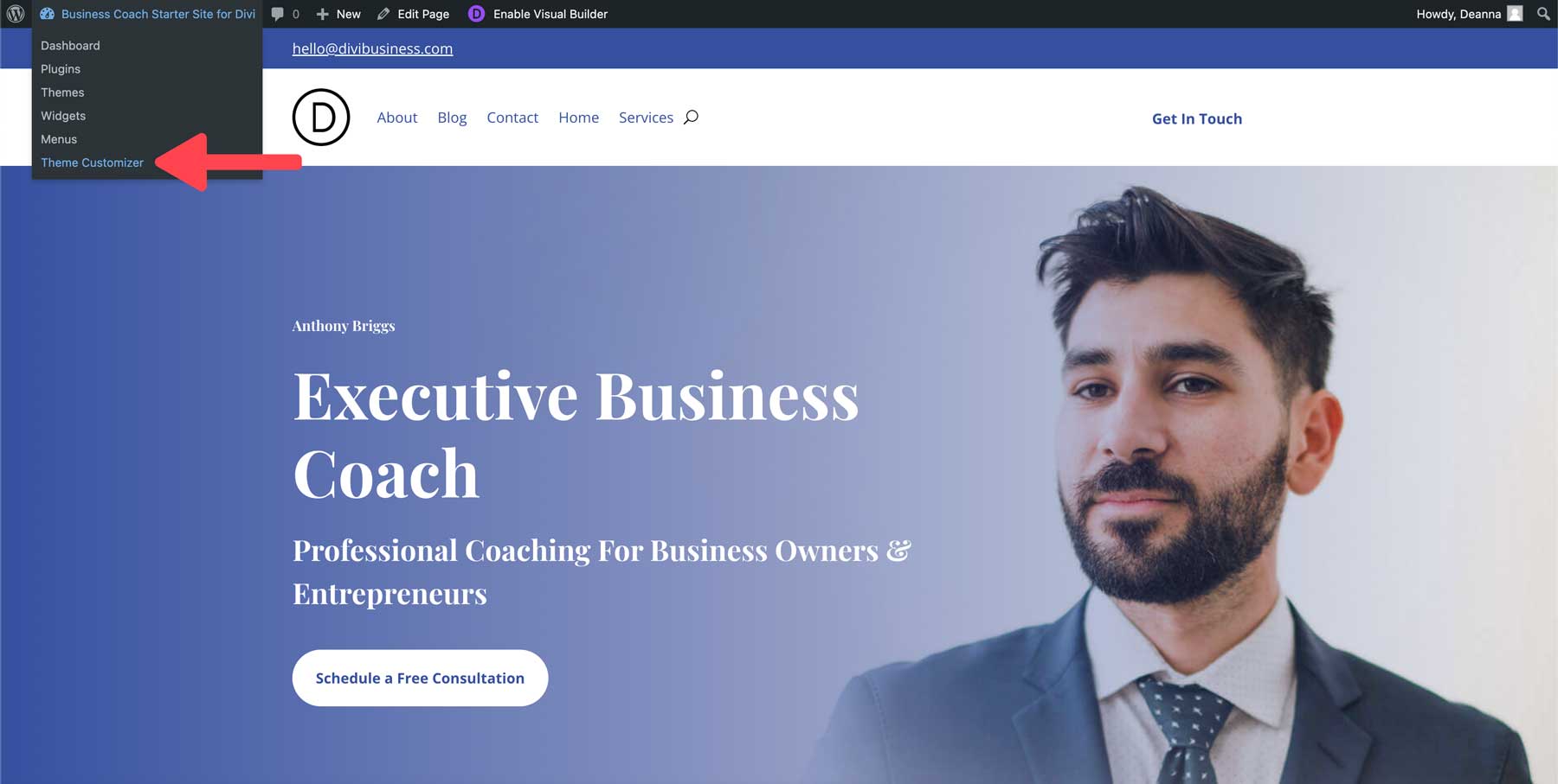 sito di avvio di business coach per Divi