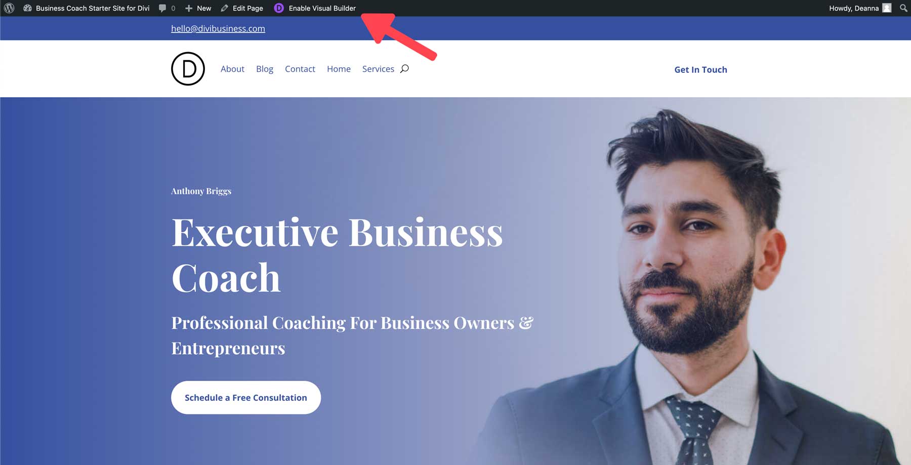 Business-Coach-Startseite für Divi