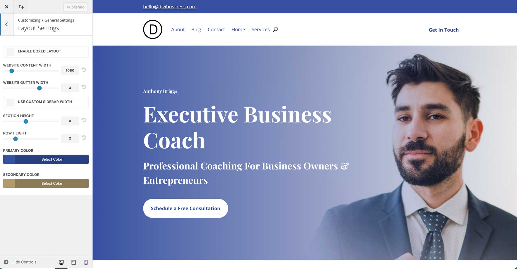 Siti di avvio di business coach per Divi