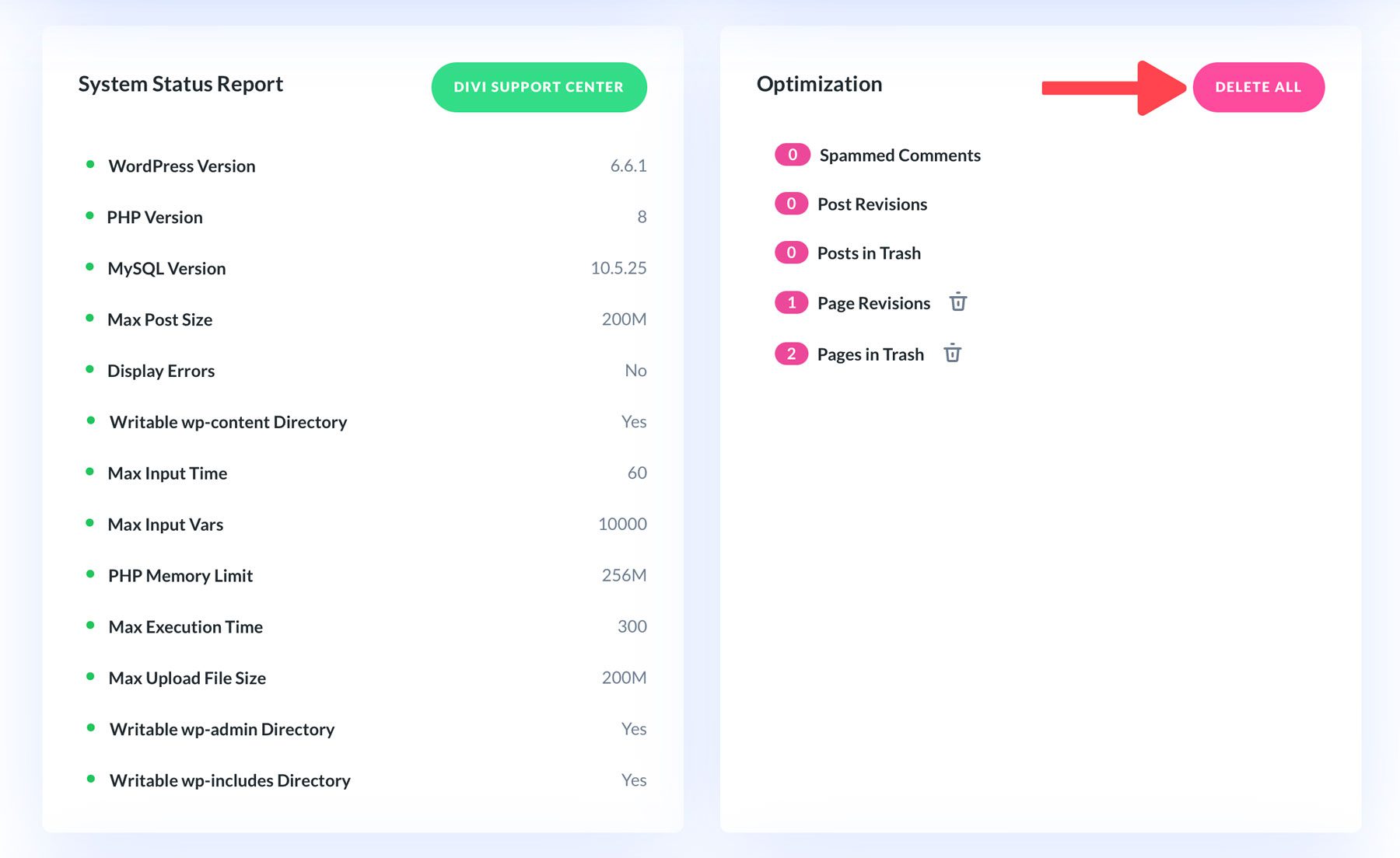 optimizați baza de date cu Divi Dash