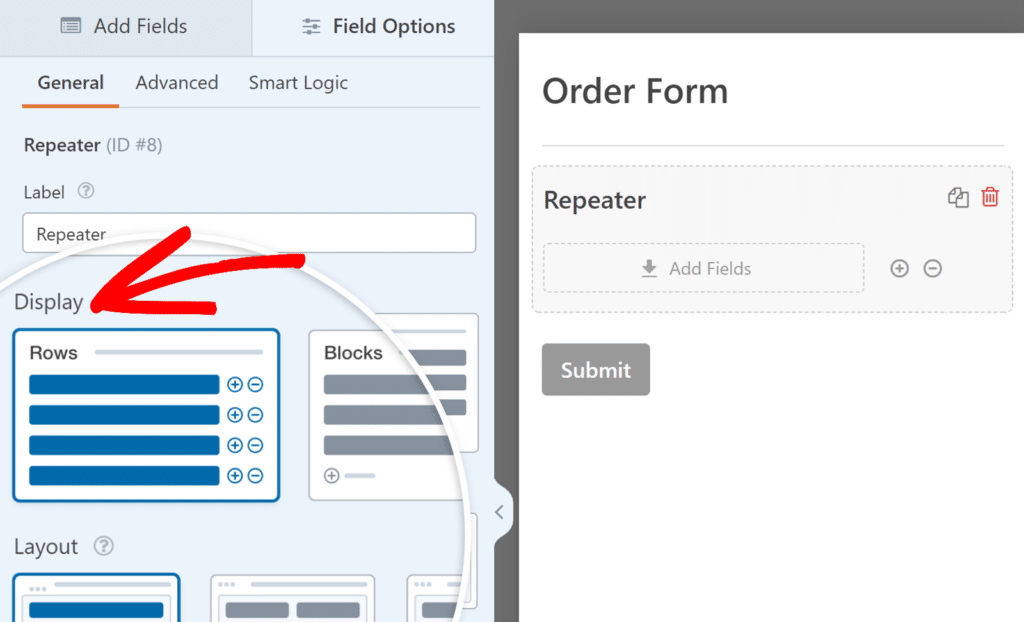 repeater field display options