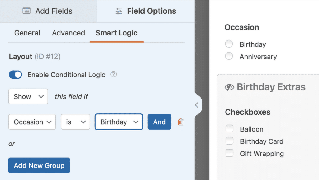 layout field conditional logic