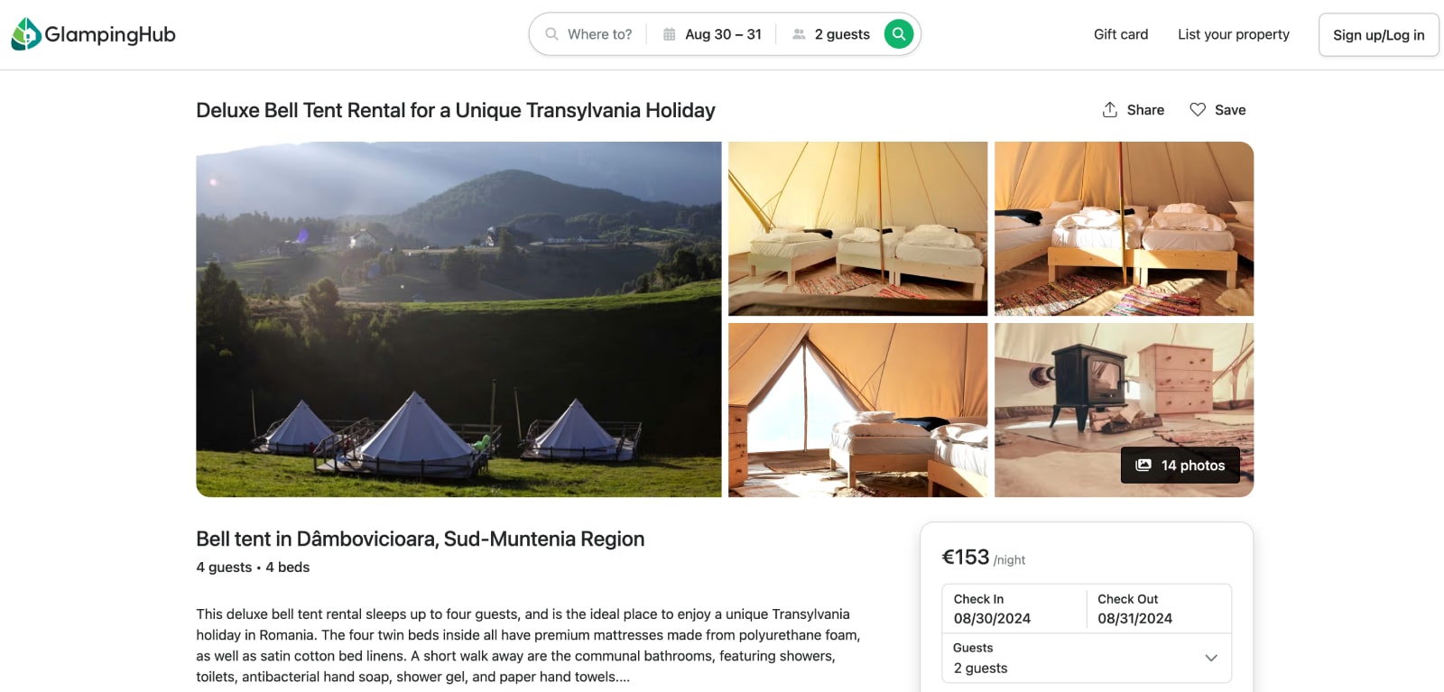 Esempio di elenco degli hub glamping.