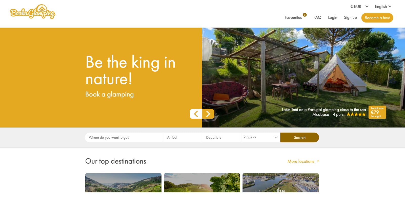 Reserve um site de glamping.