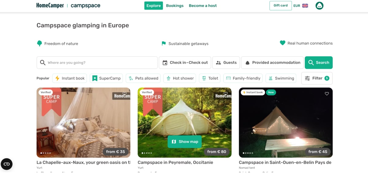 Kamp alanı web sitesi glamping.