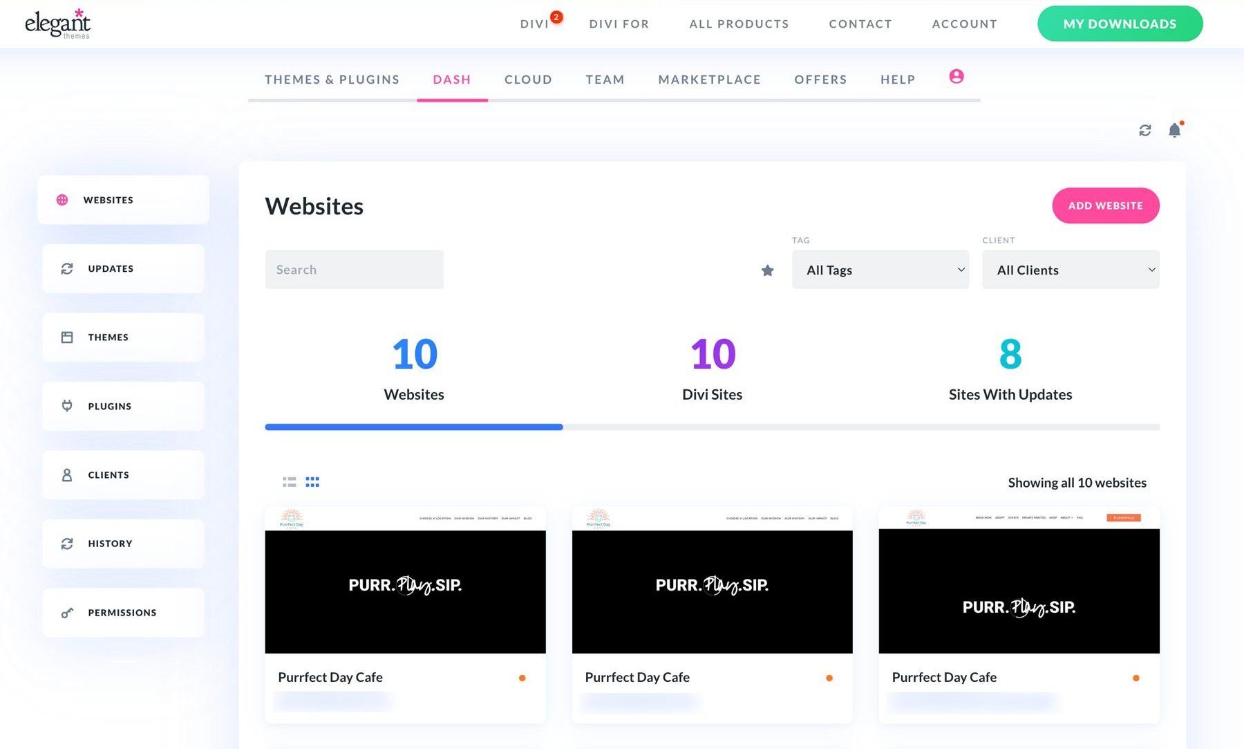 Divi Dash site yönetim aracı