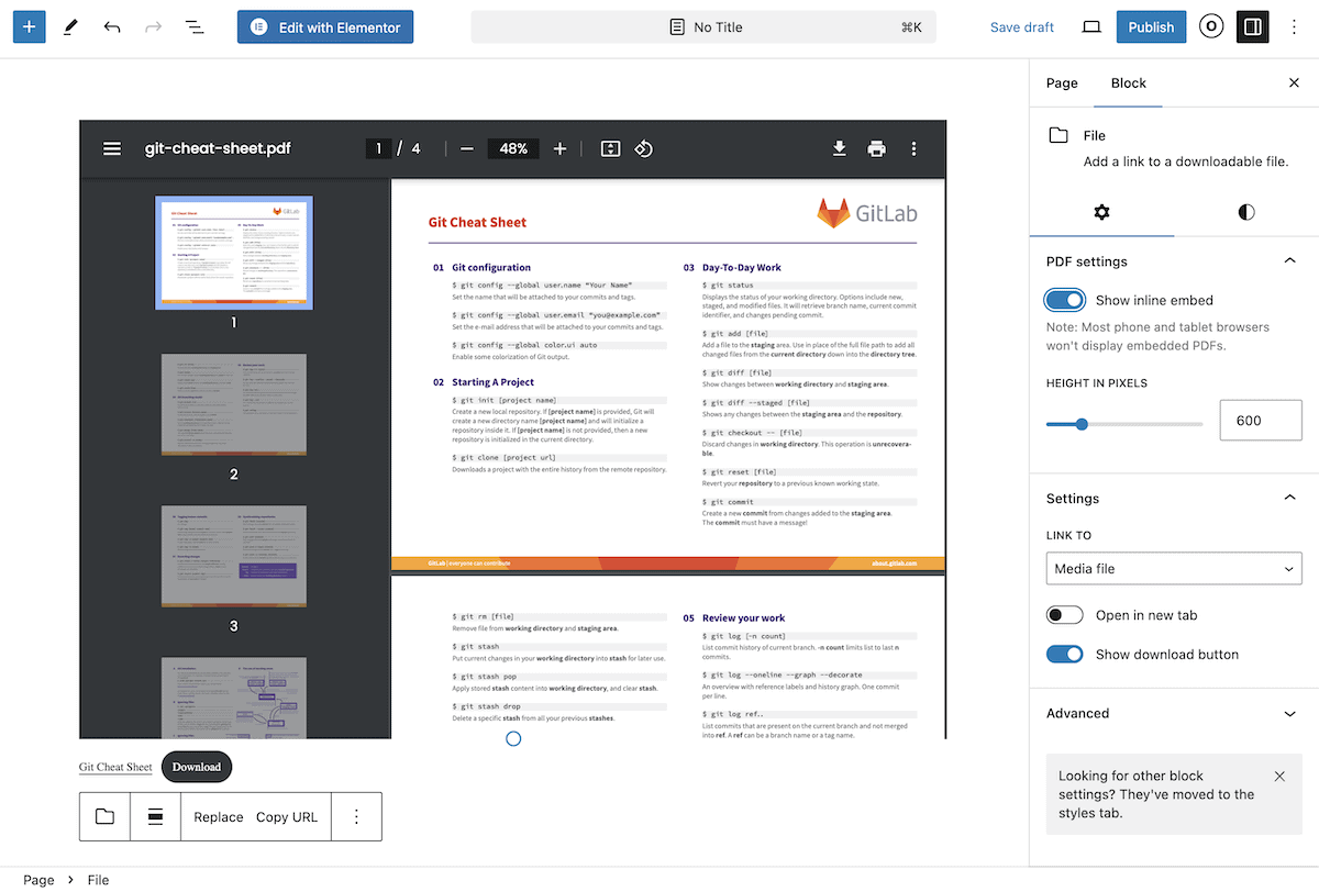 將文件區塊新增至 WordPress 區塊編輯器。