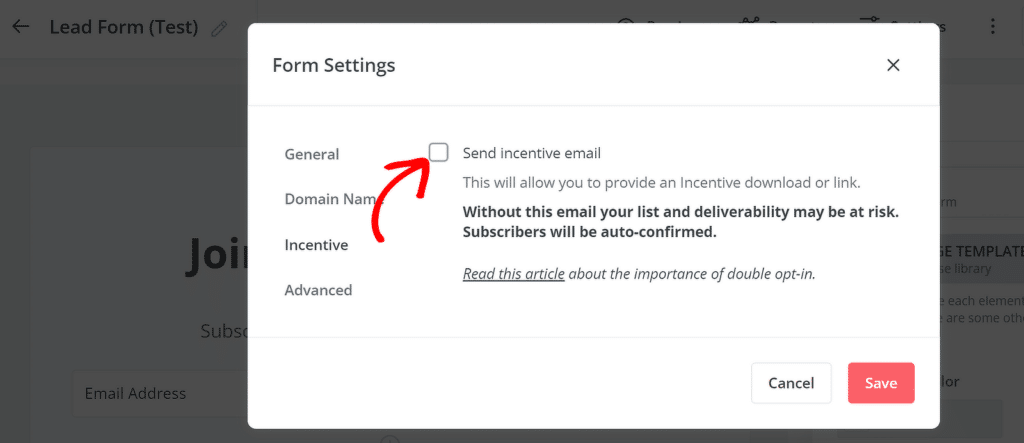 Disable incentive email in ConvertKit