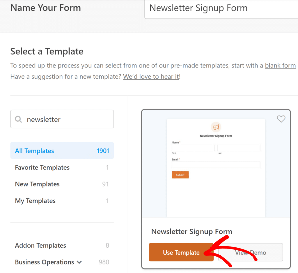 Newsletter signup form template