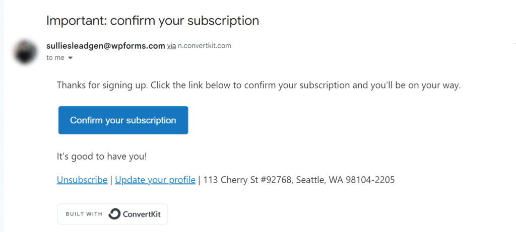 ConvertKit confirmation email