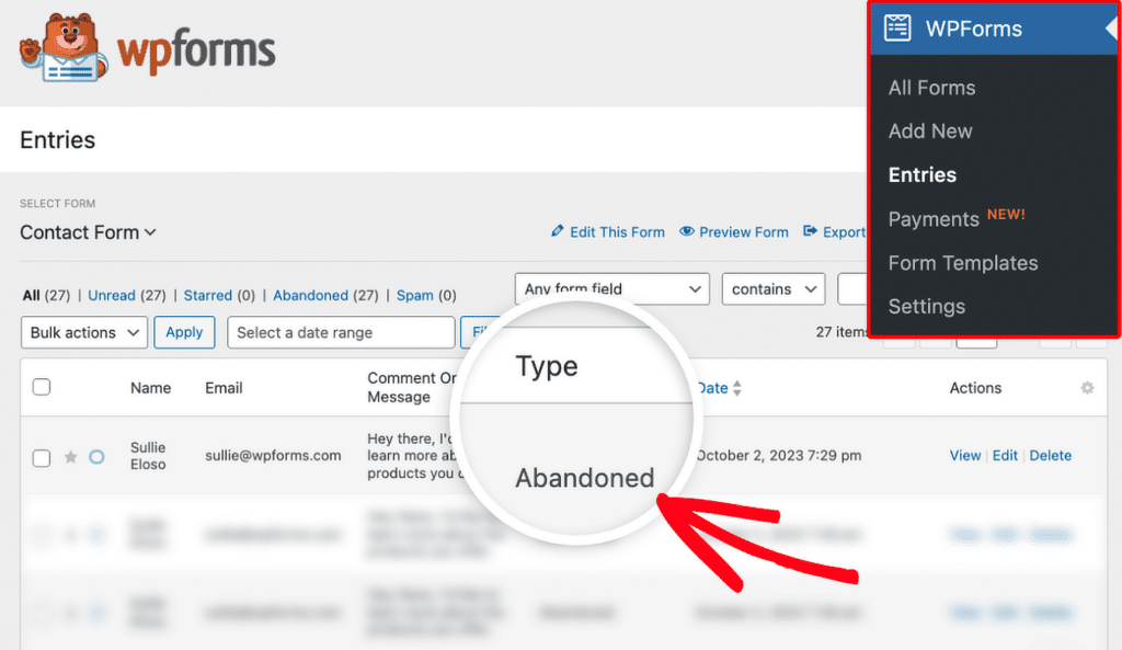 form abandonment example