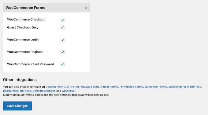 Select Areas to Add Turnstile CAPTCHA