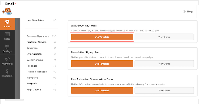 Template options by WPForms